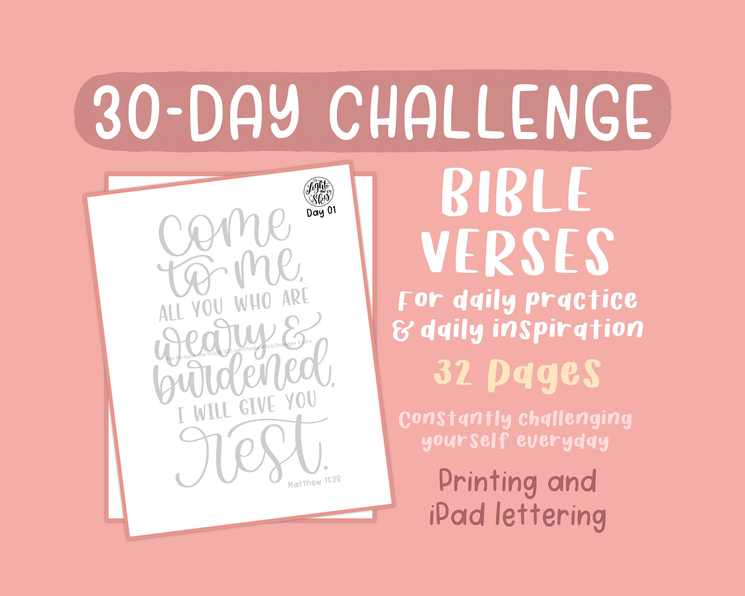 Chapter 30 Lettering 30-day Challenge Lettering Practice Worksheets: Bible Verses (digital ...