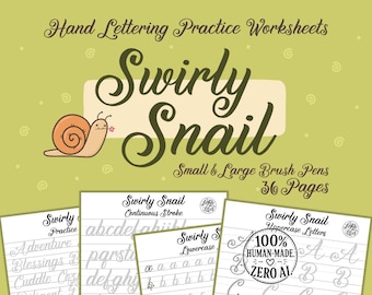 Swirly Snail Lettering Practice Worksheets: For Brush Pens and iPad (Digital Download)