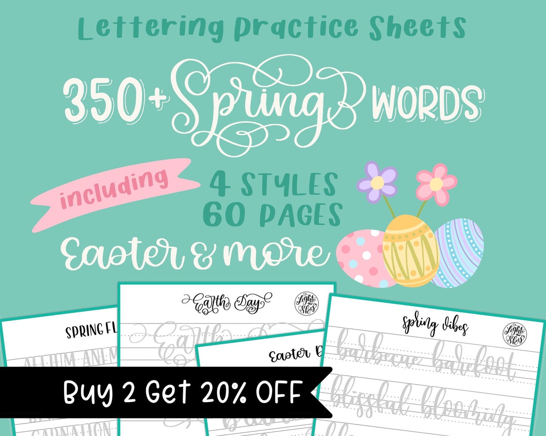 350 Spring Words Lettering Practice Worksheets by Etsy 日本