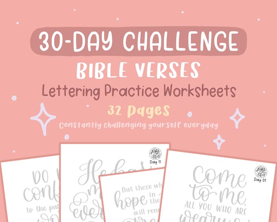 30-Day Challenge Lettering Practice Worksheets: Bible Verses (Digital Download)
