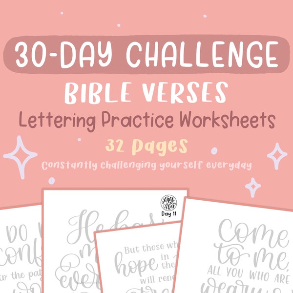 30-Day Challenge: Bible Verses Lettering Practice Worksheets | Daily Practice | DIGITAL DOWNLOAD | iPad Lettering | lighttheskyarts