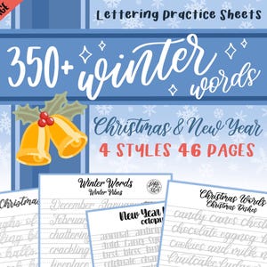 350+ Winter Words Lettering Practice Worksheets | 4 Styles | Small + Large Brush Pens | DIGITAL DOWNLOAD | Printing&iPad Lettering