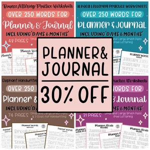 Planner & Journal BUNDLE: Alpaca + Octopus + Elephant + Bounce Lettering Practice Worksheets | 4 Styles | 250+ Words Each | Digital Download