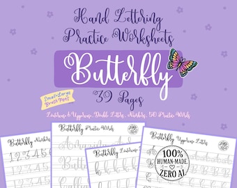 Butterfly Hand Lettering Practice Worksheets: For Brush Pens and iPad (Digital Download)