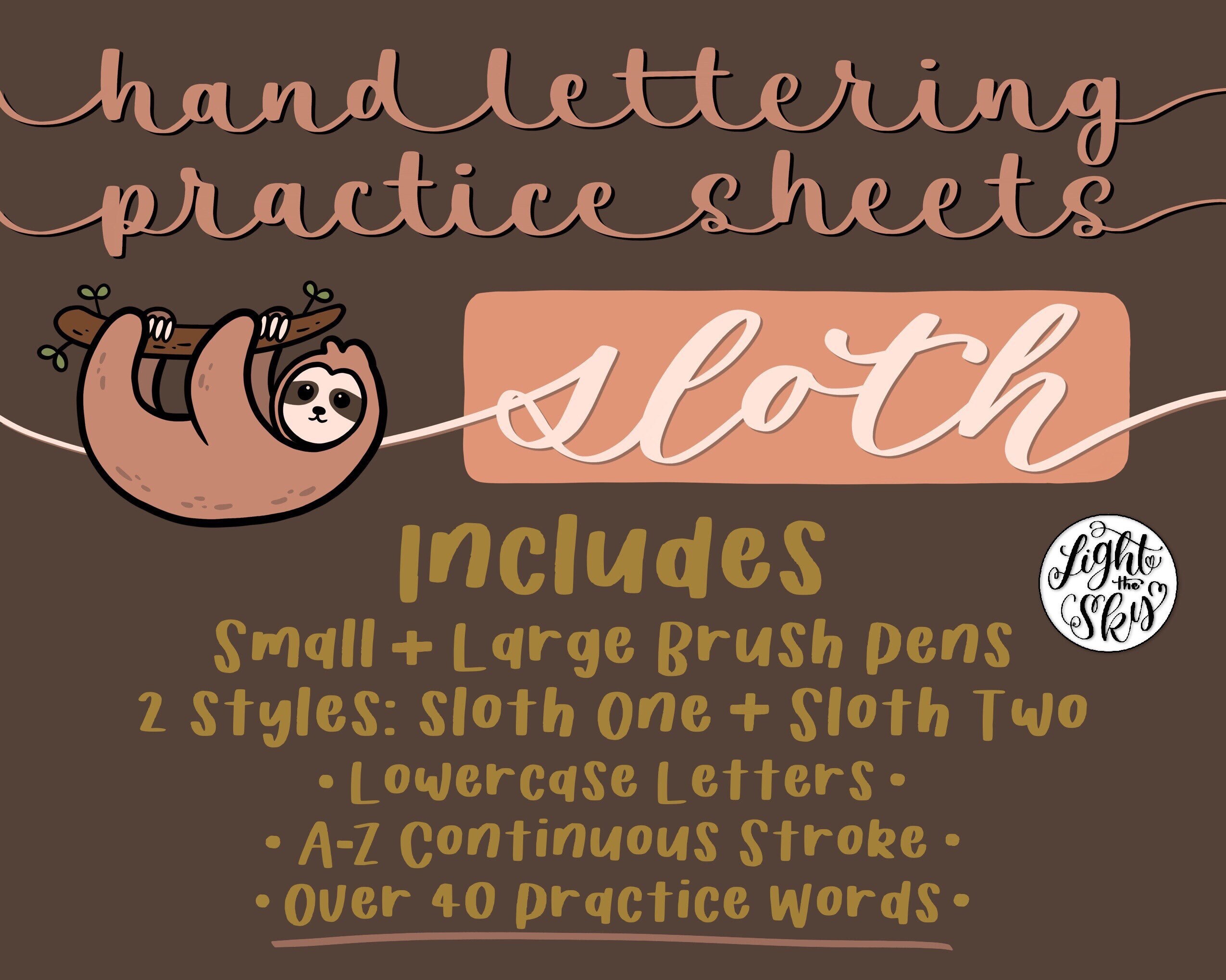 Sloth Hand Lettering Practice Worksheets for Small & Large - Etsy