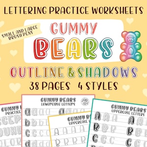 Oefenwerkbladen Gummyberen Handbelettering | Omtrek en schaduwen | DIGITALE DOWNLOAD | iPad-belettering en bedrukking | lighttheskyarts