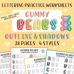 Gummy Bears Hand Lettering Practice Worksheets | Outline & Shadows | DIGITAL DOWNLOAD | iPad Lettering + Printing | lighttheskyarts