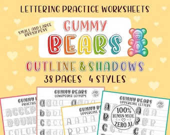Gummy Bears Hand Lettering Practice Worksheets: Outline & Shadows (Digital Download)