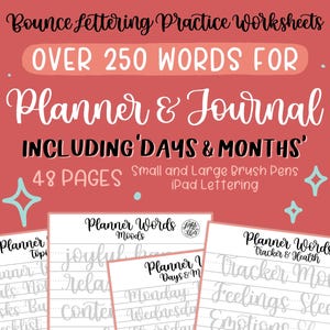 250以上のプランナーとジャーナルの単語：「バウンス」レタリング練習ワークシート（デジタルダウンロード）