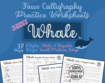 Whale Faux Calligraphy Practice: Italic & Regular (Digital Download)