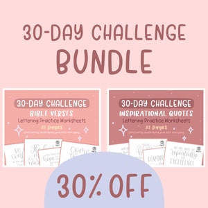 BUNDLE: 30-Day Challenge [Bible Verses + Inspirational Quotes] Lettering Practice Worksheets | DIGITAL DOWNLOAD | lighttheskyarts