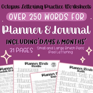 250+ Wörter für Planer und Journal: Oktopus-Übungsblätter | Kleiner & Großer Brushpen | iPad Schriftzug | DIGITALER DOWNLOAD