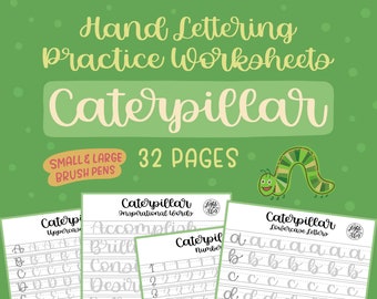 Caterpillar Hand Lettering Practice Worksheets For Small & Large Brush Pens | DIGITAL DOWNLOAD | iPad Lettering | lighttheskyarts