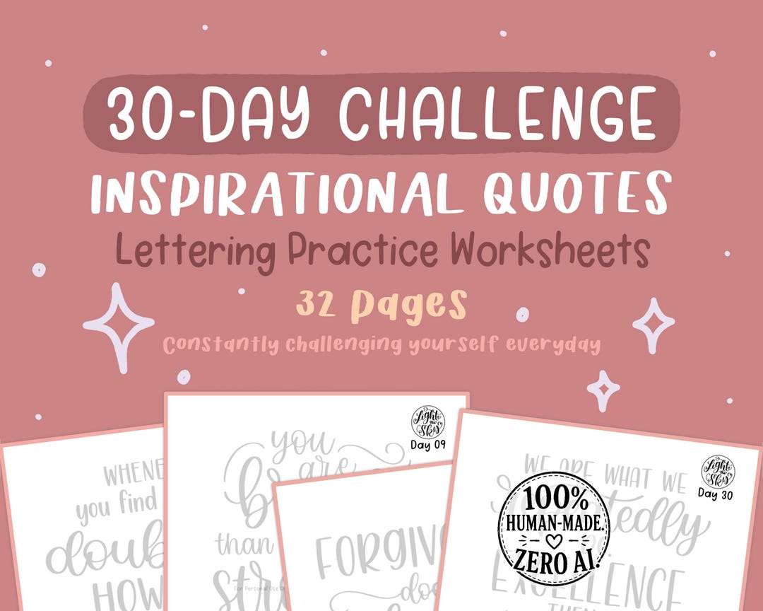 30-day Challenge Lettering Practice Worksheets: Inspirational Quotes ...