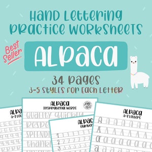 Alpaca Hand Lettering Practice Worksheets For Small & Large Brush Pens Block Letters DIGITAL DOWNLOAD iPad Lettering lighttheskyarts image 1