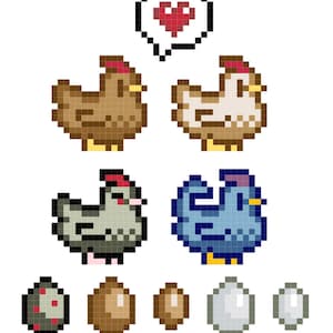 Stardew Valley Chickens and Eggs Counted Cross Stitch Digital Download