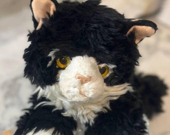 Vintage realistic plush Keel Toys Jinx the cat Kitten Black and white cat