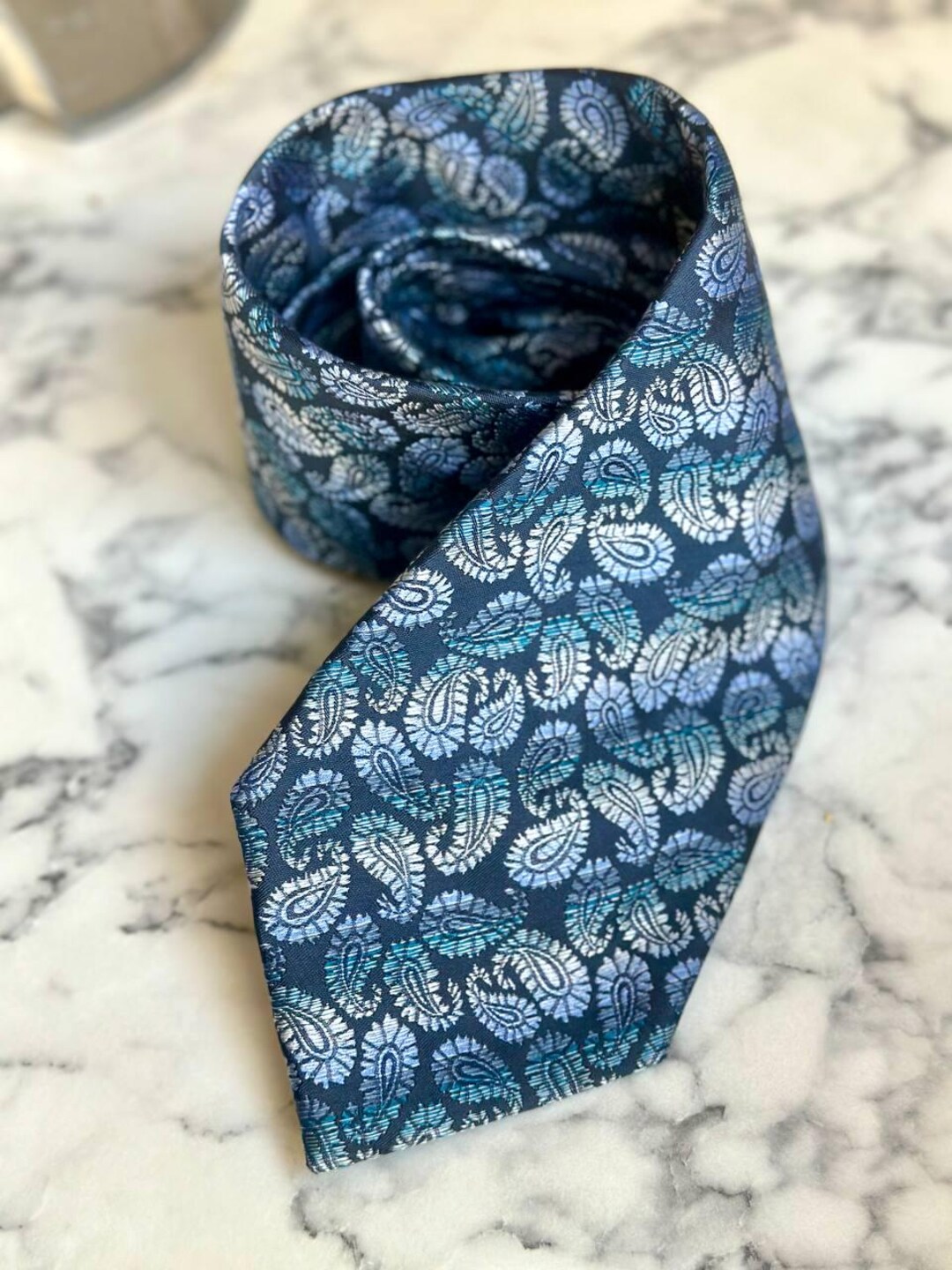 Vintage Céline Blue Paisley Stripe Silk Tie main image 0