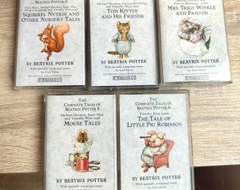 5x Vintage audio cassette Beatrix Potter Collection fairy tales 80s audio tapes / Tom kitten Squirrel Nutkin Mouse tales Little pig Robinson