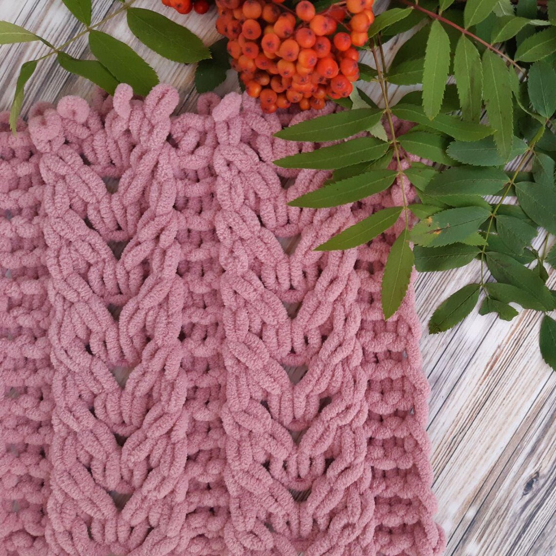 Openwork Alise Puffy Yarn Pattern for a Knitted Blanket. Etsy