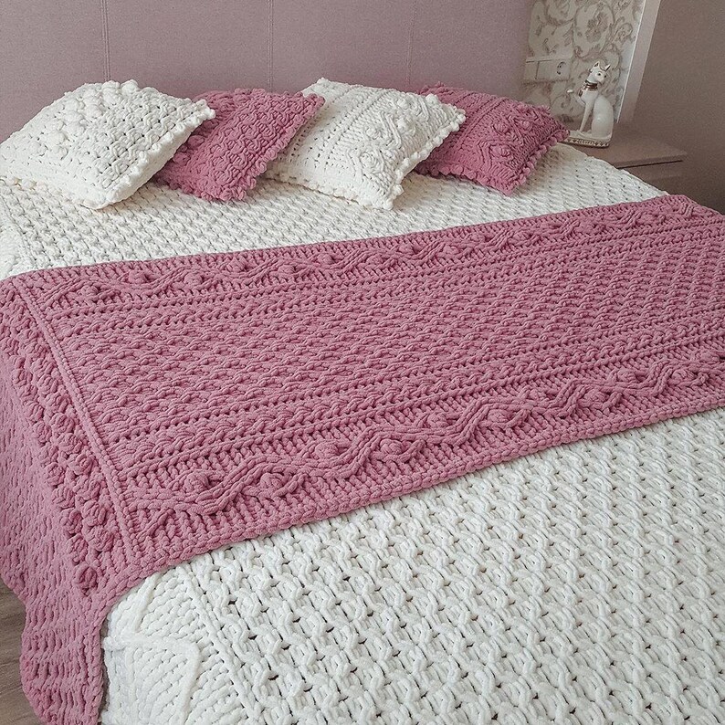 Bed runner pattern Bed runner scarf. Cable knit blanket Etsy
