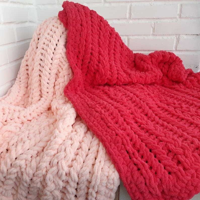 Pattern of Pink Knitted Baby Blanket From Yarn With Alise Etsy