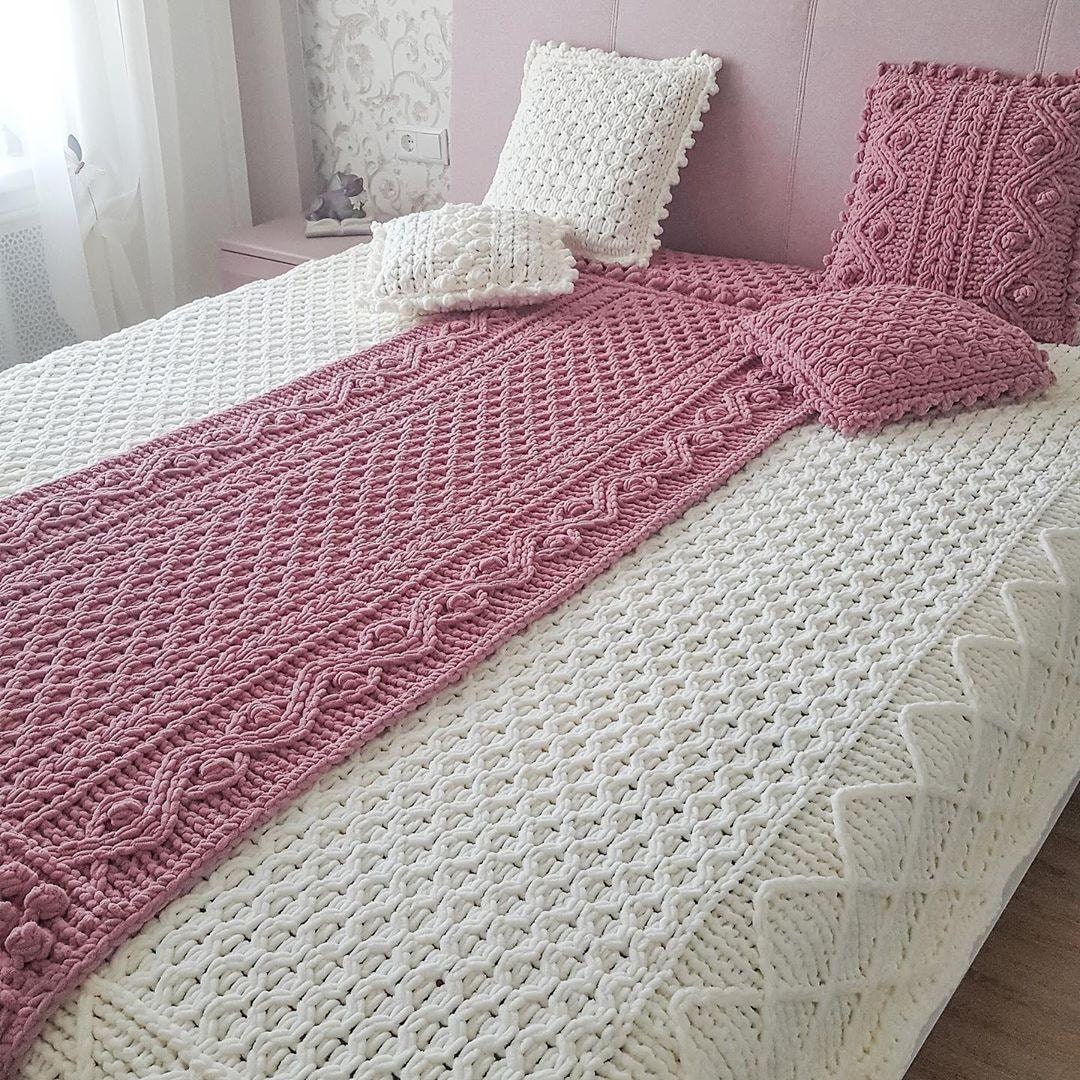 Bed Runner Pattern Bed Runner Scarf. Cable Knit Blanket Etsy Canada