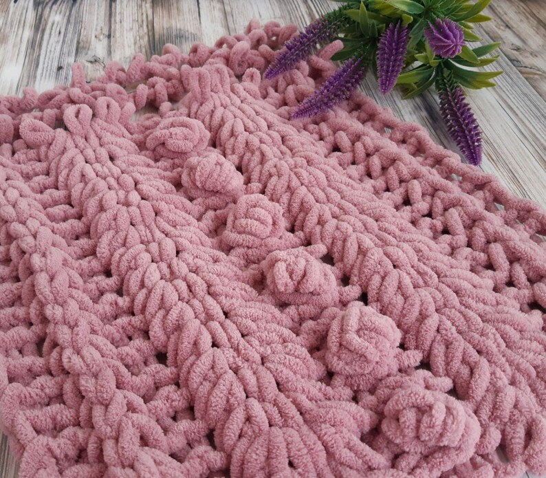 Openwork Alise Puffy Yarn Pattern for a Knitted Blanket. Etsy
