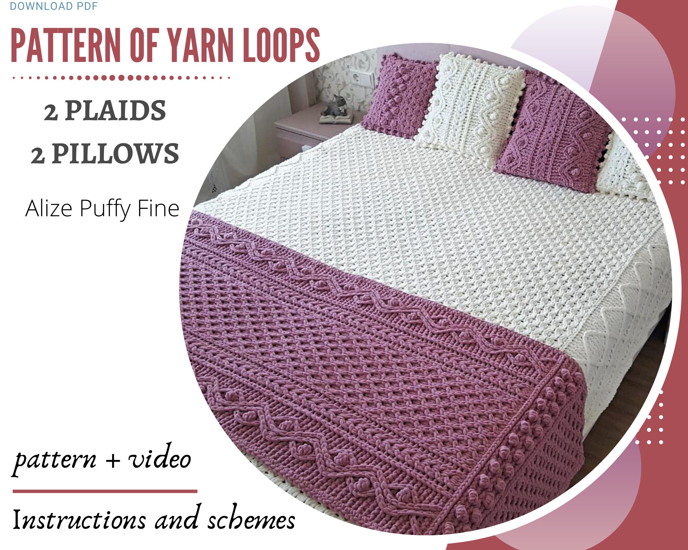 Cable knit blanket pattern. Patterns knit Bedspread. Bed Etsy