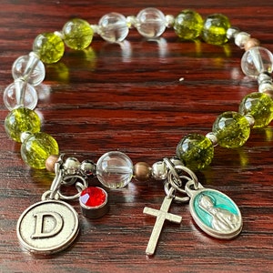 Rosary Bracelet for Women Stretch Bracelets, St Jude, miraculous medal and small cross, personalized, birthstone, initials