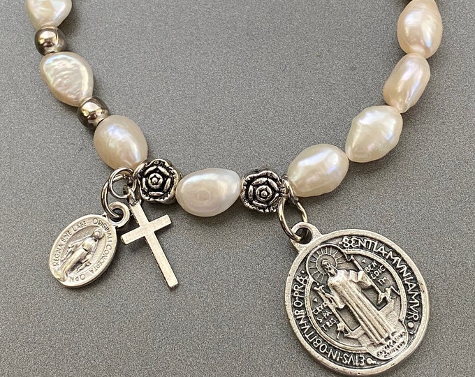 Rosary Bracelet - for Women - Stretch Bracelets - St Benedict ...