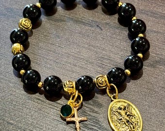 Rosary Bracelet - for Women - Stretch Bracelets -  St Michael - small cross