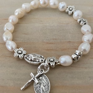 Rosary Bracelet - for Women - Stretch Bracelets -  Lady of Guadalupe - Miraculous Medal - small cross