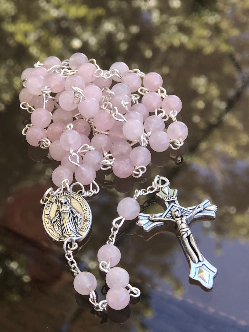 Handmade Catholic Beads Rosary Necklace Medal & Cross Etsy