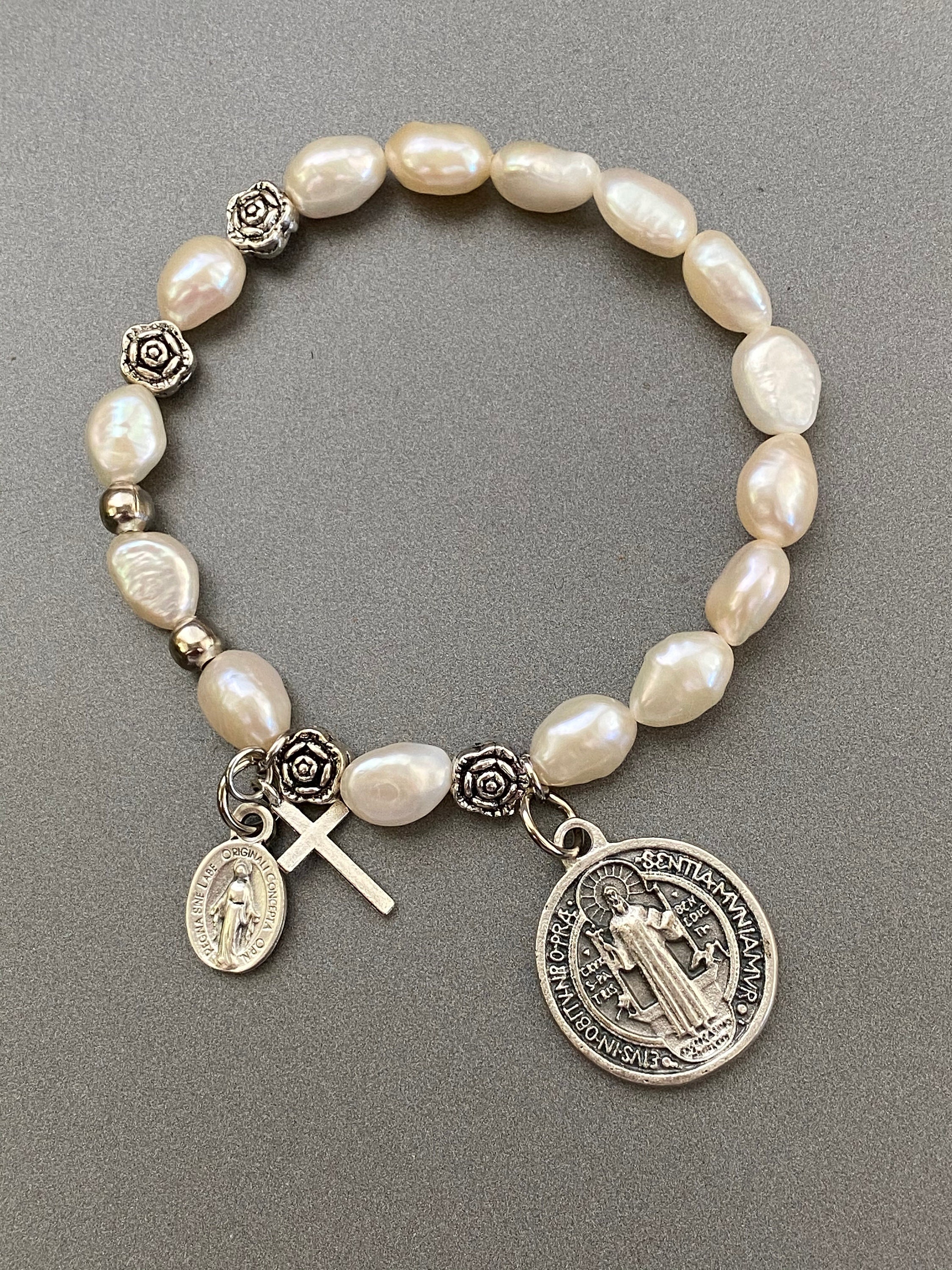 Rosary Bracelet for Women Stretch Bracelets St Benedict | Etsy