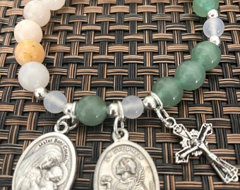 Handmade Aventurine Rosary Bracelet: St Stephen Medal & Cross Charm