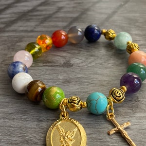 Rosary Bracelet - for Women - Stretch Bracelets -  St Michael - small cross