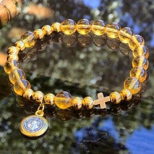 Rozenkrans armband - Unisex- Citrien - Stretch armbanden - Sint-Benedictus-