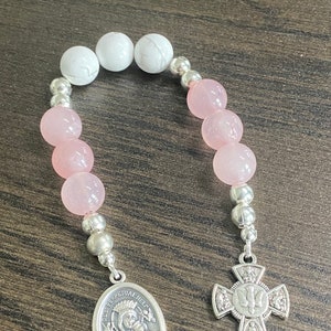 Chaplet - Rose Quartz - White Howlite  -  Our Lady of Perpetual Help - 4-way cross charm