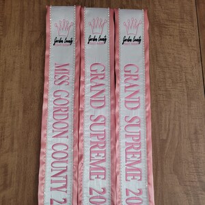 Custom Embroidered Border Sashes, Pageant Banners, Birthday, Bridal, Baby, Fair, Homecoming, Prom, Senior, Cheer, Dance, Majorette