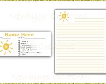 Custom, Personalized, Envelopes, School Stationery, Money Envelope, Signed Permission Slips, Teacher Notes, Sun, Rain Cloud, Rainbow