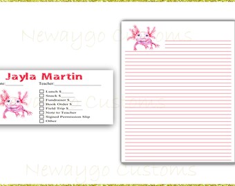 Custom, Personalized, Envelopes, School Stationery, Money Envelope, Signed Permission Slips, Teacher Notes, Axolotls