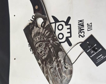 Cleaver Knife with American Indian Engraving -  Honoring Indigenous Heritage By Di'Casteel