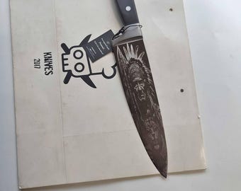 Chef Knife with Feathered Warrior Engraving – 8” Stainless Steel Blade, Anti-Slip Handle by Di'Casteel