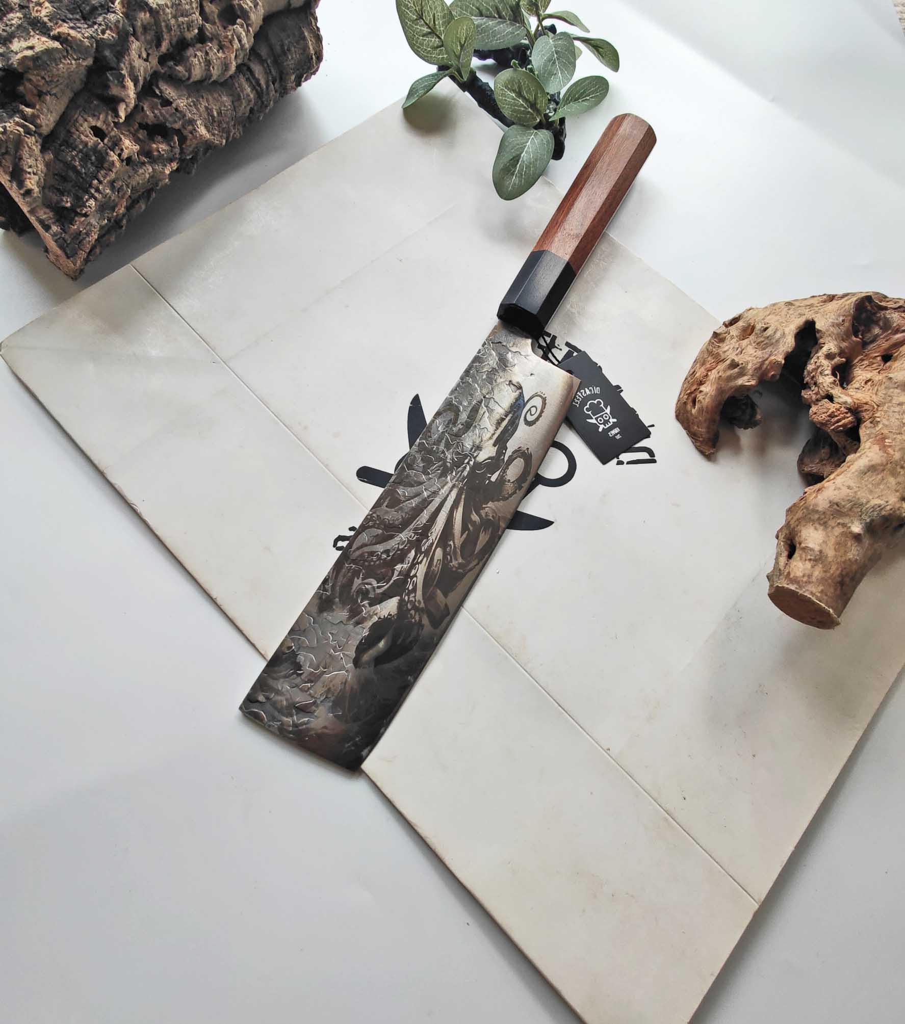 Octopus Engraved Nakiri Knife