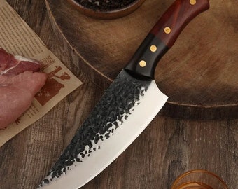 Personalized Carbon Steel Chef Knife, Custom Engraved Kitchen Knife Gift