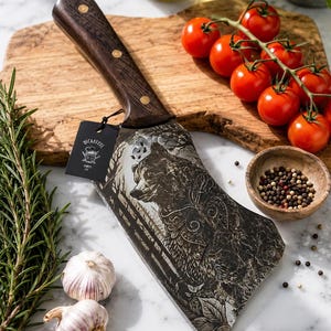 Couteau couperet gravé Wild Bear, hachoir de cuisine 5 Cr15 7,5 pouces avec manche en bois de wengé