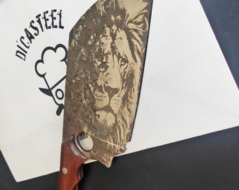 The Epic Cleaver Knife Lion Engraved 7.5 By Di&#39;Casteel