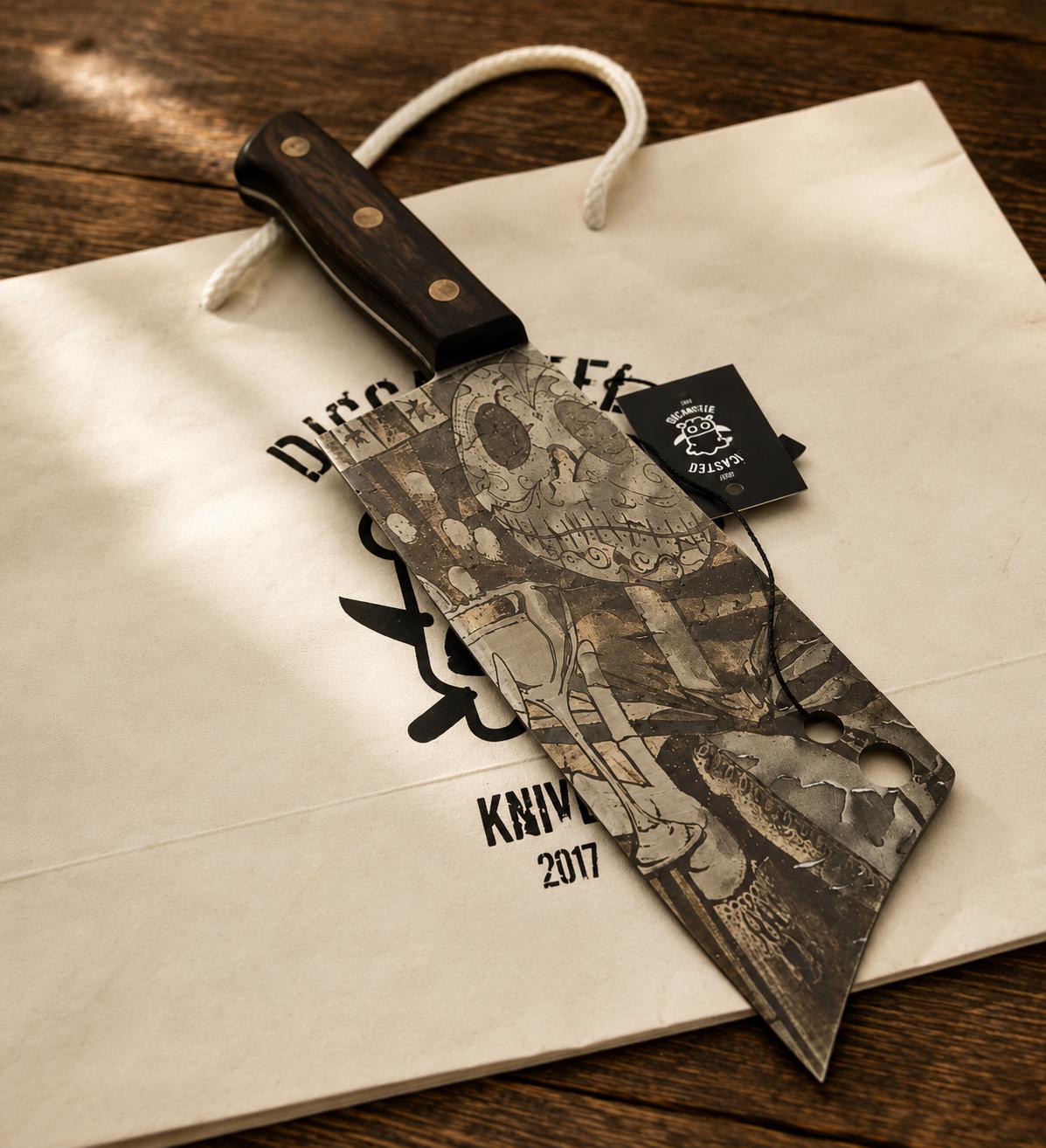 チャレンジカトラリー（株）　コネチカット　アンティーク　MOP 3枚刃ナイフ Jack Skellington Engraved Chopper Knife, 3cr13 Stainless Steel