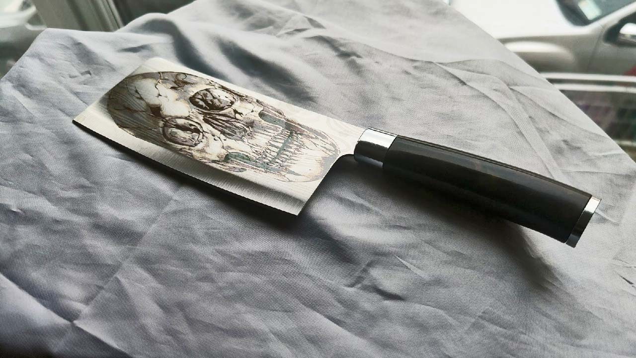 Black Skull Kitchen Knife block Solid hardwood Goth Creepy Gothic 4 skulls  Knife Holder, Knives optional